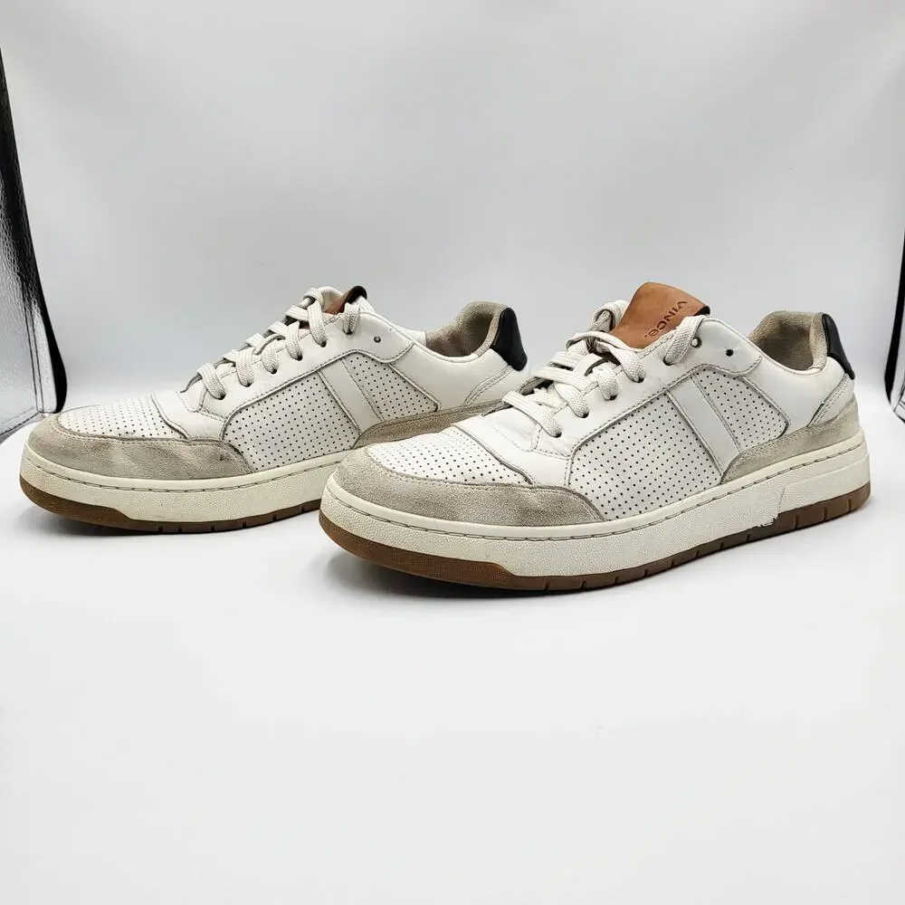 VINCE. Men's Size 8.5 Mason Perforated White Leather Suede Detail Casual Sneaker